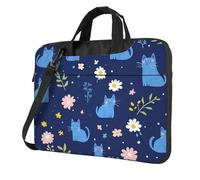 Mexpekil Sac pour ordinateur portable pour homme et femme avec bandoulière, Jolies fleurs de chats bleus, 15.6 Inch