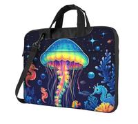 Mexpekil Sac pour ordinateur portable pour homme et femme avec bandoulière, Méduse hippocampe corail fluo, 15.6 Inch