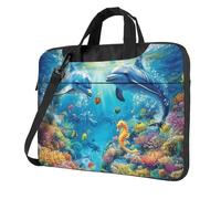Mexpekil Sac pour ordinateur portable pour homme et femme avec bandoulière, Scène sous-marine dauphins, 14 Inch