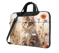 Mexpekil Sacoche étanche pour ordinateur portable avec sangle amovible pour homme et femme, Adorable chat coquelicot fleur, 14 Inch