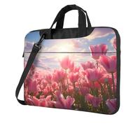 Mexpekil Sacoche étanche pour ordinateur portable avec sangle amovible pour homme et femme, Fleur de tulipe rose, 15.6 Inch