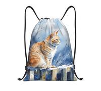 Mexpekil Sacs à cordon de serrage en polyéthylène imperméable à l'eau pour chaton - Petit sac de gym, Chaton aquarelle d'hiver, M, Minimaliste
