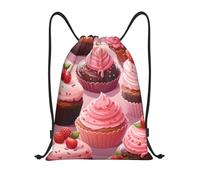 Mexpekil Sacs à cordon de serrage motif cupcake cerise sac PE sac étanche petit sac de gym sacs de gym, Motif cupcake cerise, S, Minimaliste