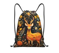 Mexpekil Sacs à cordon en polyéthylène avec cordon de serrage Motif fleurs oranges Sika Petit sac de gym, Fleurs d'oranger Cerf Sika, S, Minimaliste