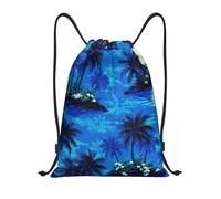 Mexpekil Sacs à cordon en polyéthylène avec cordon de serrage - Pour la natation - Noir et bleu, Palmiers de l'île bleue noire, S, Minimaliste