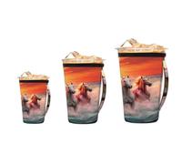 Mexpekil Sea Run Horse Lot de 3 manchons réutilisables pour café glacé avec poignée, ajustement universel pour gobelets et verres de 473 à 946 ml, porte-gobelet isotherme en néoprène pour boissons