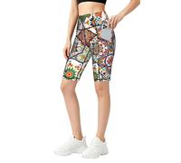 Mexpekil Short pour femme avec poches, contrôle du ventre, legging de gym, short de cyclisme, short de yoga extensible, taille S à 4XL, Boho géométrique floral, XL