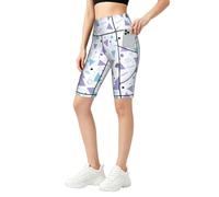 Mexpekil Short pour femme avec poches, contrôle du ventre, legging de gym, short de cyclisme, short de yoga extensible, taille S à 4XL, Motif géométrique violet, 3XL