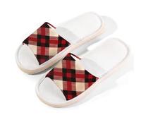 Mexpekil Sliders Pantoufles d'été à bout ouvert pour femme - Pour intérieur et extérieur - Motif écossais rouge vintage, Plaid vintage Red Buffalo, 36.5/37.5 EU