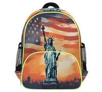 Mexpekil Statue de la Liberté Drapeau des États-Unis Sac à dos pour filles et garçons, sac d'école, sac à dos de voyage léger et imperméable pour enfants préscolaires avec sangle de poitrine et