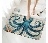 Mexpekil Tapis de bain vintage avec motif carte de poulpe - Absorbant - Antidérapant - Anti-moisissure - Lavable - Pour salle de bain, cuisine, entrée - 40 x 60 cm