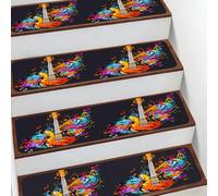 Mexpekil Tapis de marche d'escalier antidérapant avec notes de guitare musicale arc-en-ciel