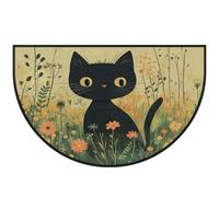 Mexpekil Tapis de porte bohème en forme de chat et fleur en demi-lune, pour intérieur et extérieur, antidérapant, lavable, absorbant, anti-saleté, 100 x 160 cm