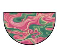 Mexpekil Tapis de porte demi-lune liquide qui coule pour intérieur et extérieur - Tapis de sol lavable - Demi cercle - Absorbant la saleté - Vert et rose - 100 x 160 cm