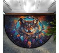 Mexpekil Tapis de porte d'intérieur en forme de demi-lune, attrape-rêves, plumes de loup, tapis de sol antidérapant, décoration d'intérieur, tapis d'extérieur pour intérieur, entrée, porte arrière