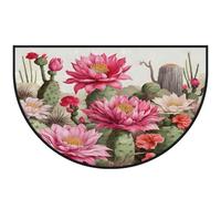Mexpekil Tapis de porte en demi-lune avec motif de cactus et fleurs, pour intérieur et extérieur, antidérapant, lavable, absorbant, anti-saleté, 100 x 160 cm