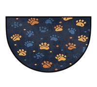 Mexpekil Tapis de porte en demi-lune pour intérieur et extérieur - Motif patte de chien - Lavable - Absorbant - Demi-rond - Attrape la saleté - Orange et bleu - 61 x 91 cm
