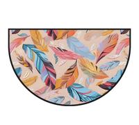 Mexpekil Tapis de porte motif plume colorée en demi-lune pour intérieur et extérieur - Lavable - Demi-cercle - Absorbant la saleté - 100 x 160 cm