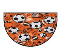 Mexpekil Tapis de sol demi-rond antidérapant lavable - Motif football - Demi lune - Orange - 100 x 160 cm