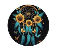 Mexpekil Tapis de souris rond avec base en caoutchouc antidérapant, attrape-rêves, tournesols, plumes turquoises, 20,3 cm