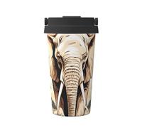 Mexpekil Tasse à café isotherme de voyage avec couvercle anti-fuite - Motif éléphant de la jungle - Pour boissons chaudes - 500 ml