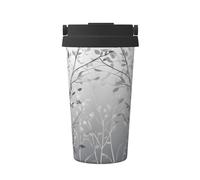 Mexpekil Tasse à café isotherme de voyage avec couvercle anti-fuite - Motif feuilles d'ombre claire - Pour boissons chaudes - 500 ml