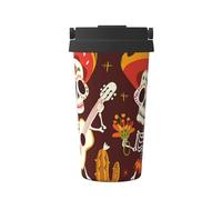Mexpekil Tasse à café isotherme de voyage avec couvercle étanche motif crâne dansant cactus pour boissons chaudes 500 ml