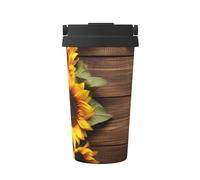 Mexpekil Tasse à café isotherme de voyage avec couvercle étanche tournesol sur planche en bois pour boissons chaudes 500 ml