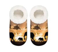 Mexpekil Three Elephant Sunset Pantoufles antidérapantes pour femme, Coucher de soleil à trois, Medium/Large