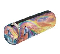 Mexpekil Trousse à crayons arc-en-ciel blanc cheval sautant dauphin pour filles et garçons, petite trousse de fournitures scolaires pour étudiants bureau