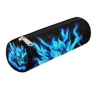 Mexpekil Trousse à crayons cylindrique ronde motif dragon de feu abstrait bleu pour enfants, garçons et filles