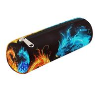 Mexpekil Trousse à crayons cylindrique ronde motif dragon de feu abstrait orange bleu pour enfants, garçons et filles