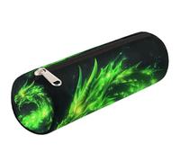 Mexpekil Trousse à crayons cylindrique ronde motif dragon de feu abstrait vert pour enfants, garçons et filles