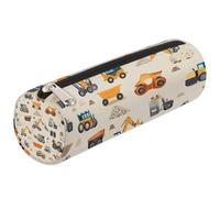 Mexpekil Trousse à crayons cylindrique ronde pour enfants, garçons et filles, motif camions de construction, pelleteuses, fournitures scolaires