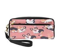 Mexpekil Trousse à crayons en cuir avec motif chien corgi rose gallois - Trousse de maquillage de voyage pour enfants, filles, garçons, fournitures scolaires et de bureau