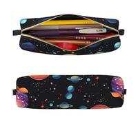 Mexpekil Trousse à crayons en cuir pour filles et garçons, petite trousse de rangement à fermeture éclair fine multi-usage pour fournitures scolaires enfants adultes, Planète des avions, Taille unique