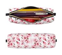 Mexpekil Trousse à crayons en cuir pour filles et garçons, petite trousse de rangement à fermeture éclair fine multi-usage pour fournitures scolaires enfants adultes, Fleurs de cerisier du Japon Rose
