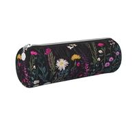 Mexpekil Trousse à crayons en cuir pour filles et garçons, petite trousse de rangement à fermeture éclair fine multi-usage pour fournitures scolaires enfants adultes, Plante sauvage brodée, Taille