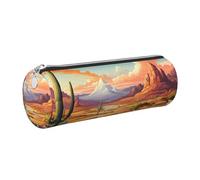 Mexpekil Trousse à crayons en cuir pour filles et garçons, petite trousse de rangement à fermeture éclair fine multi-usage pour fournitures scolaires enfants adultes, Paysage du désert de cactus