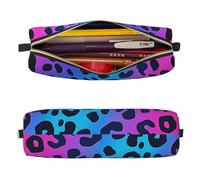 Mexpekil Trousse à crayons en cuir pour filles et garçons, petite trousse de rangement à fermeture éclair fine multi-usage pour fournitures scolaires enfants adultes, Léopard Skin Neon, Taille unique