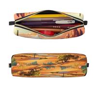 Mexpekil Trousse à crayons en cuir pour filles et garçons, petite trousse de rangement à fermeture éclair fine multi-usage pour fournitures scolaires enfants adultes, Paysage du désert de cactus