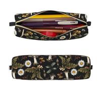 Mexpekil Trousse à crayons en cuir pour filles et garçons, petite trousse de rangement à fermeture éclair fine multi-usage pour fournitures scolaires enfants adultes, Feuilles d'insectes champignons