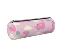 Mexpekil Trousse à crayons en cuir pour filles et garçons, petite trousse de rangement à fermeture éclair fine multi-usage pour fournitures scolaires enfants adultes, Nuages de dinosaures roses