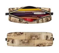 Mexpekil Trousse à crayons en cuir pour filles et garçons, petite trousse de rangement à fermeture éclair fine multi-usage pour fournitures scolaires enfants adultes, Service à thé vintage, Taille