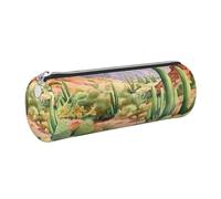 Mexpekil Trousse à crayons en cuir pour filles et garçons, petite trousse de rangement à fermeture éclair fine multi-usage pour fournitures scolaires enfants adultes, Cactus du désert, Taille unique