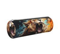 Mexpekil Trousse à crayons en cuir pour filles et garçons, petite trousse de rangement à fermeture éclair fine multi-usage pour fournitures scolaires enfants adultes, Lion en colère, Taille unique
