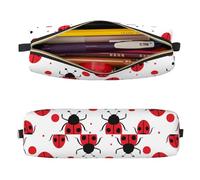 Mexpekil Trousse à crayons en cuir pour filles et garçons, petite trousse de rangement à fermeture éclair fine multi-usage pour fournitures scolaires enfants adultes, Motif coccinelle rouge, Taille