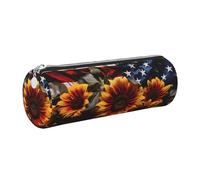 Mexpekil Trousse à crayons en cuir pour filles et garçons, petite trousse de rangement à fermeture éclair fine multi-usage pour fournitures scolaires enfants adultes, Drapeau des États-Unis Tournesols