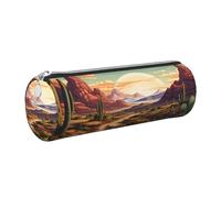 Mexpekil Trousse à crayons en cuir pour filles et garçons, petite trousse de rangement à fermeture éclair fine multi-usage pour fournitures scolaires enfants adultes, Paysage de cactus du désert