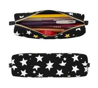 Mexpekil Trousse à crayons en cuir pour filles et garçons, petite trousse de rangement à fermeture éclair fine multi-usage pour fournitures scolaires enfants adultes, Étoiles blanches et jaunes